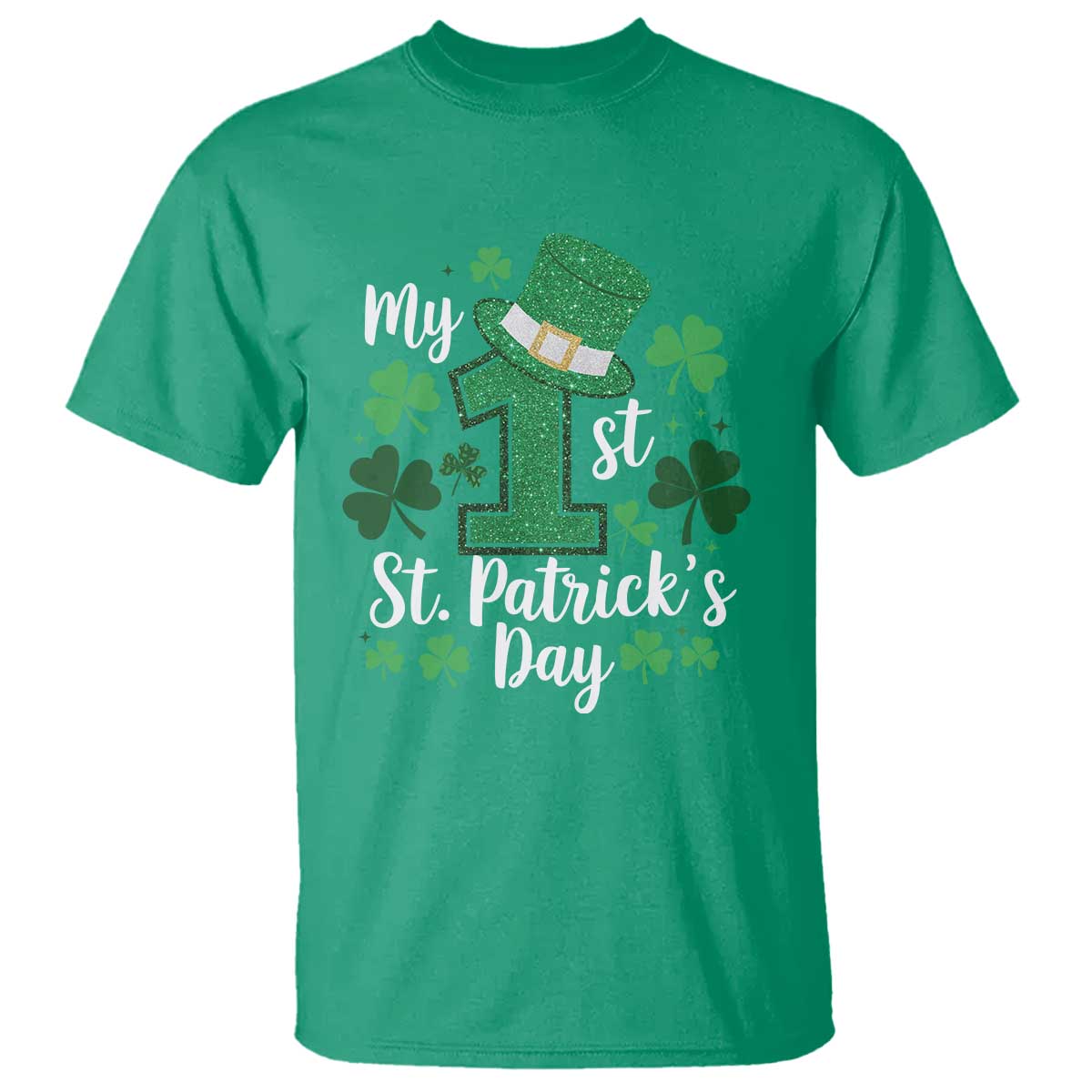 Funny My 1st St Patrick's Day T Shirt Shamrock Glitter Print TS11 Irish Green Print Your Wear