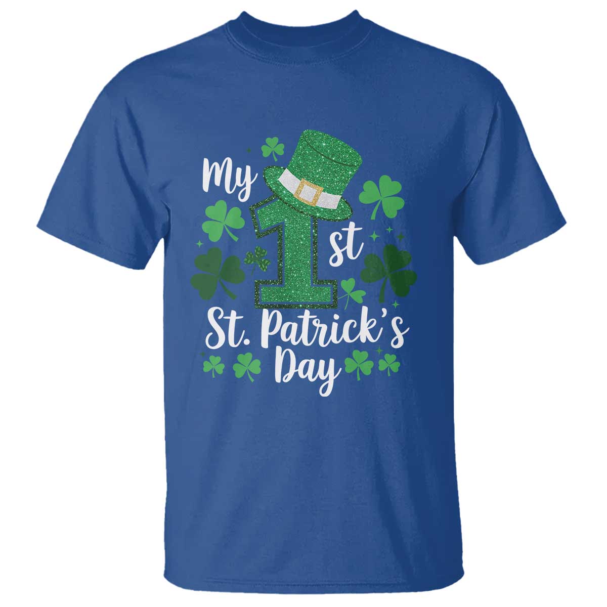 Funny My 1st St Patrick's Day T Shirt Shamrock Glitter Print TS11 Royal Blue Print Your Wear
