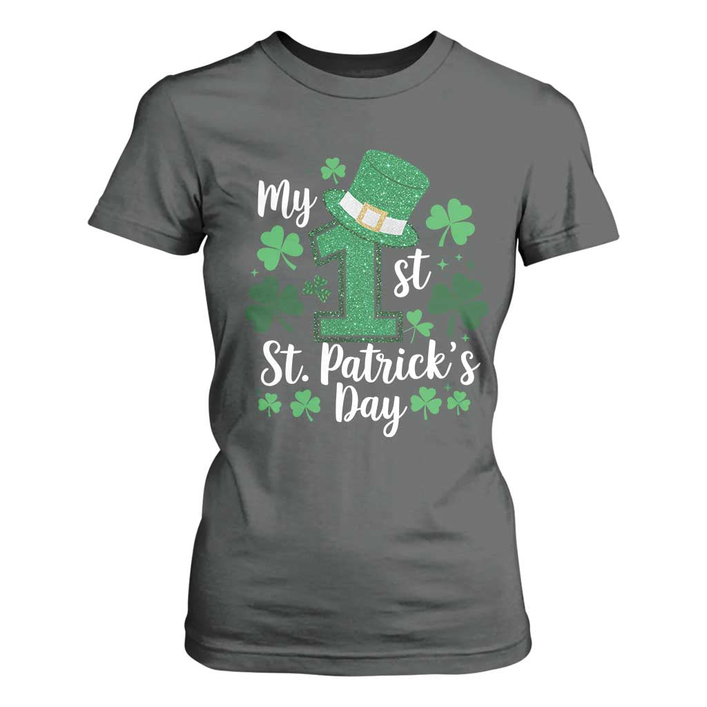 Funny My 1st St Patrick's Day T Shirt For Women Shamrock Glitter Print TS11 Dark Heather Print Your Wear