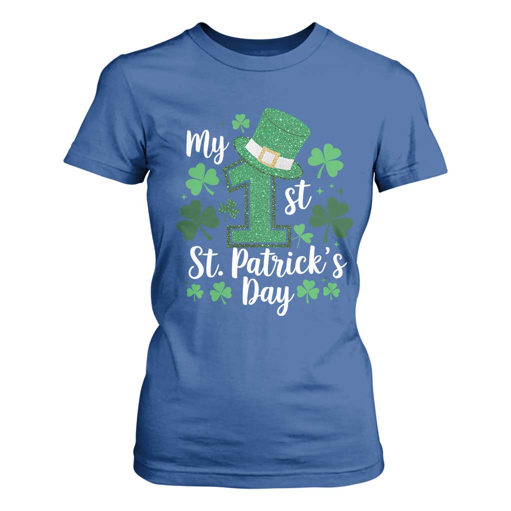 Funny My 1st St Patrick's Day T Shirt For Women Shamrock Glitter Print TS11 Royal Blue Print Your Wear