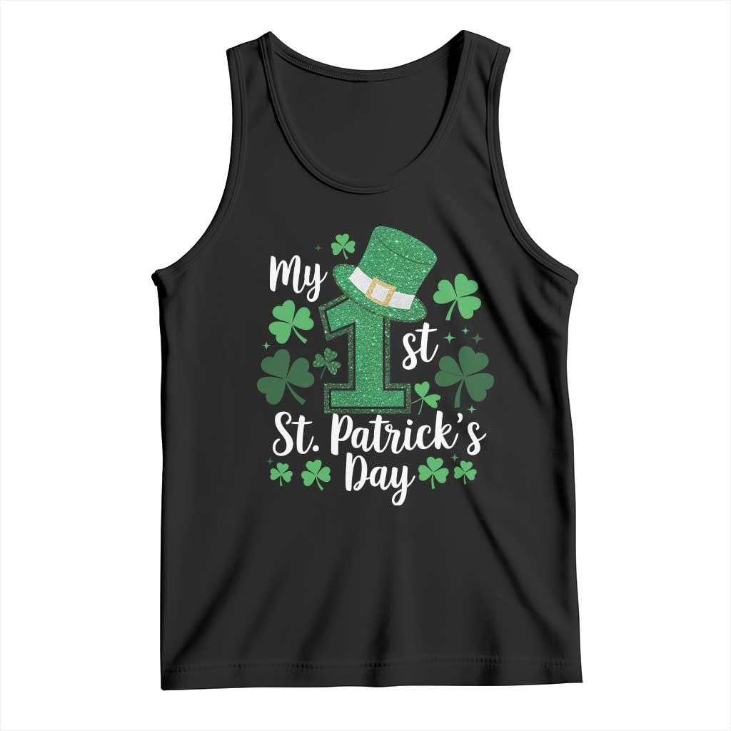 Funny My 1st St Patrick's Day Tank Top Shamrock Glitter Print TS11 Black Print Your Wear
