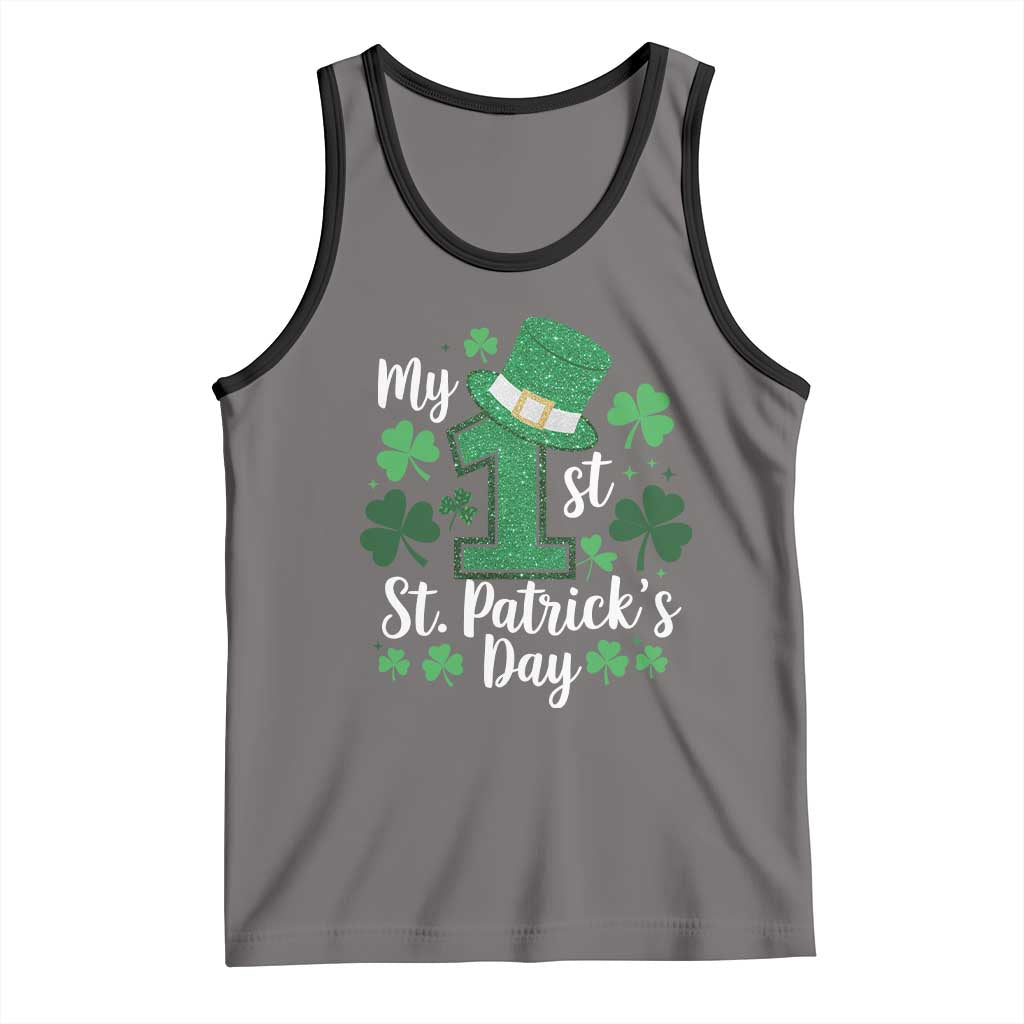 Funny My 1st St Patrick's Day Tank Top Shamrock Glitter Print TS11 Deep Heather Black Print Your Wear