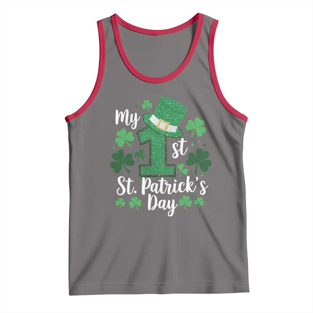 Funny My 1st St Patrick's Day Tank Top Shamrock Glitter Print TS11 Deep Heather Red Print Your Wear