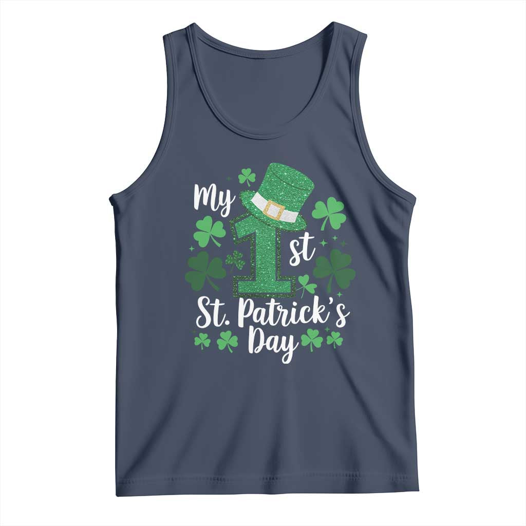 Funny My 1st St Patrick's Day Tank Top Shamrock Glitter Print TS11 Navy Print Your Wear