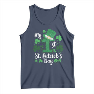 Funny My 1st St Patrick's Day Tank Top Shamrock Glitter Print TS11 Navy Print Your Wear