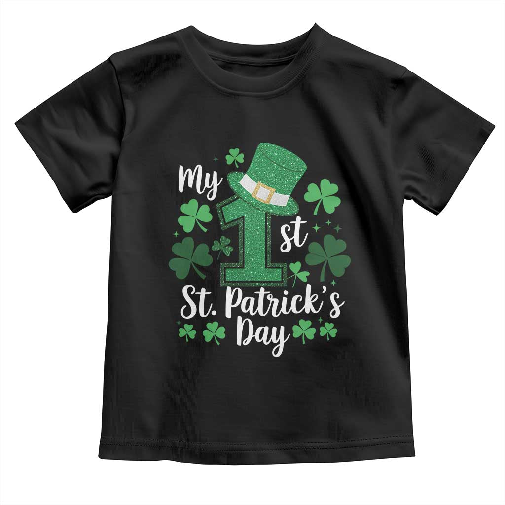 Funny My 1st St Patrick's Day Toddler T Shirt Shamrock Glitter Print TS11 Black Print Your Wear
