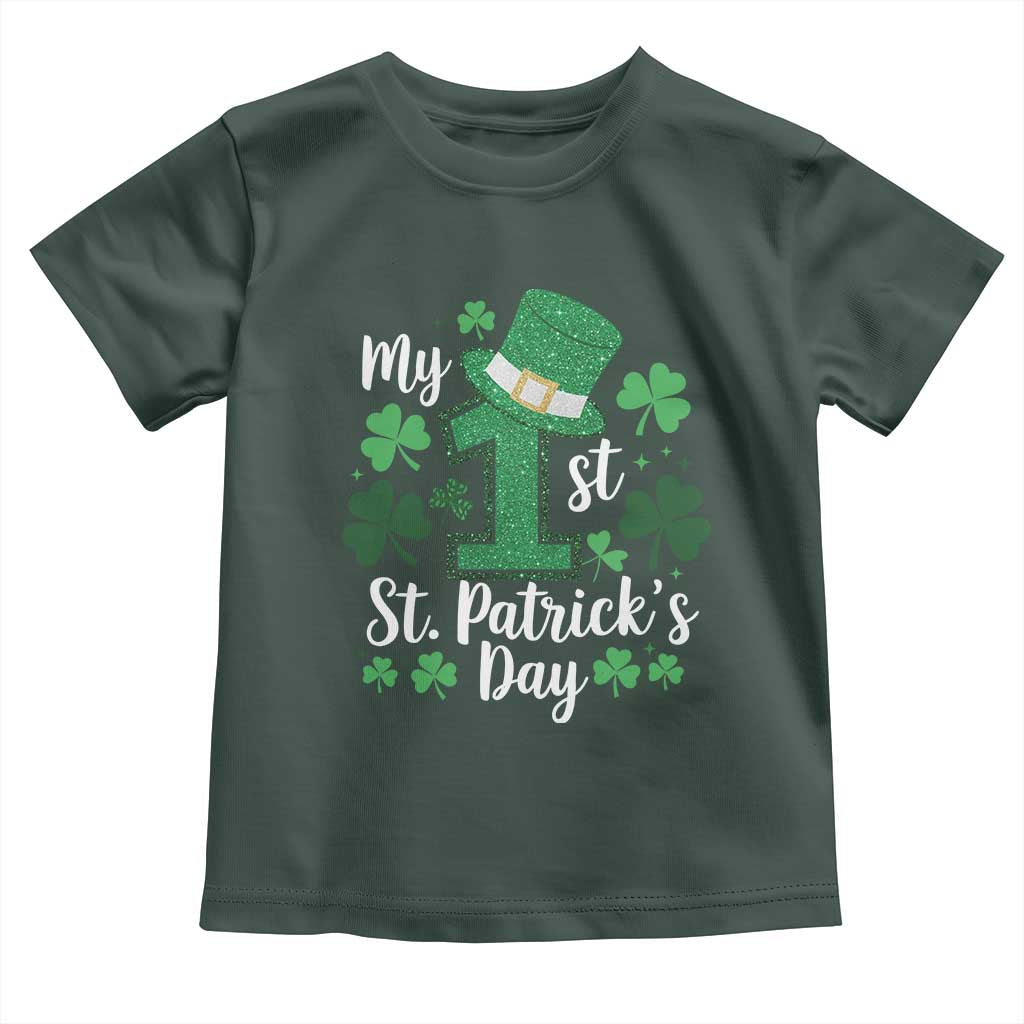 Funny My 1st St Patrick's Day Toddler T Shirt Shamrock Glitter Print TS11 Dark Forest Green Print Your Wear