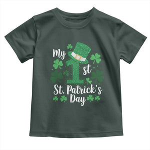 Funny My 1st St Patrick's Day Toddler T Shirt Shamrock Glitter Print TS11 Dark Forest Green Print Your Wear