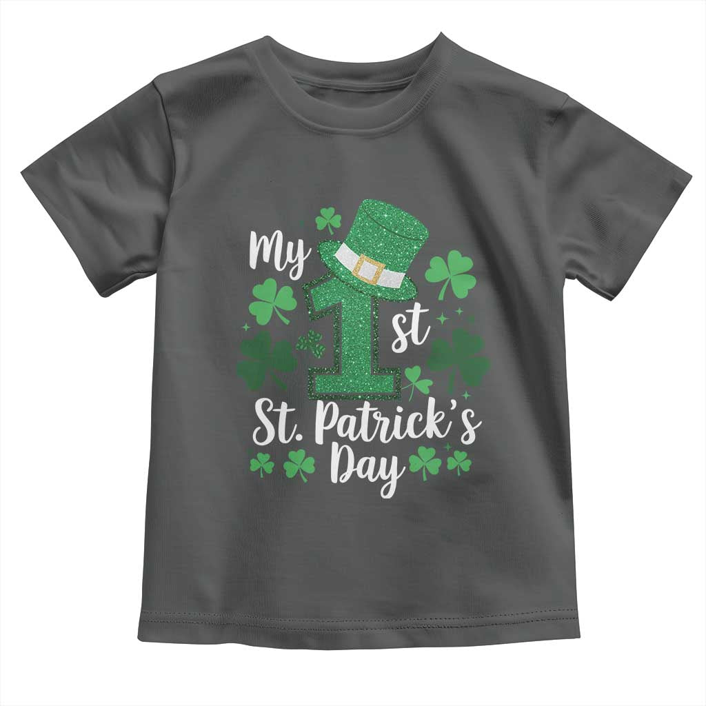 Funny My 1st St Patrick's Day Toddler T Shirt Shamrock Glitter Print TS11 Dark Heather Print Your Wear