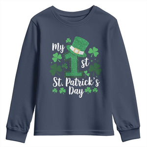 Funny My 1st St Patrick's Day Youth Sweatshirt Shamrock Glitter Print TS11 Navy Print Your Wear