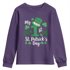 Funny My 1st St Patrick's Day Youth Sweatshirt Shamrock Glitter Print TS11 Purple Print Your Wear