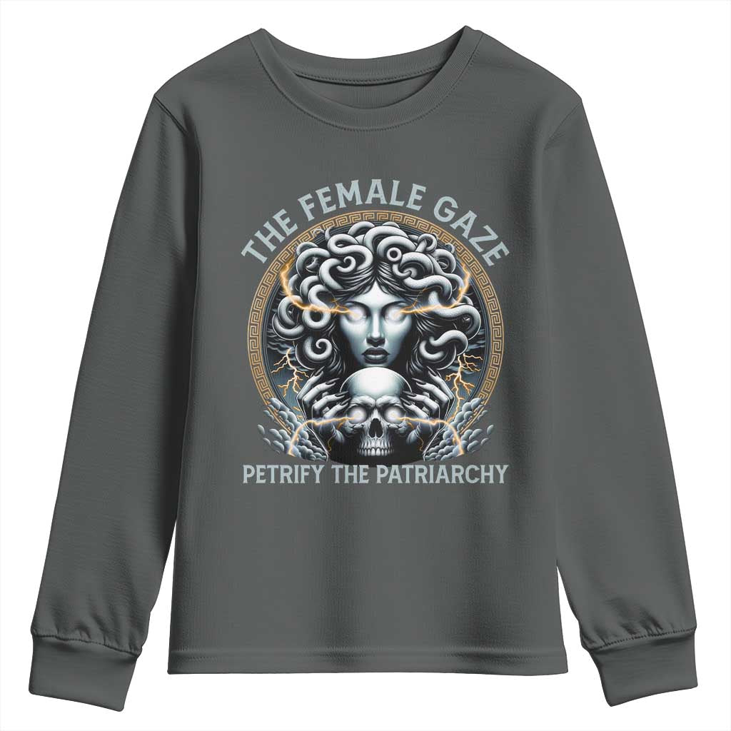 The Female Gaze Petrify The Patriarchy Youth Sweatshirt Feminist TS11 Dark Heather Print Your Wear