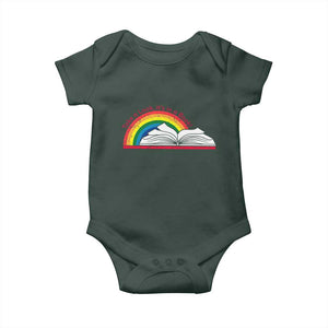 Take A Look It's In A Book Baby Onesie Reader Lover Librarian Rainbow TS11 Dark Forest Green Print Your Wear