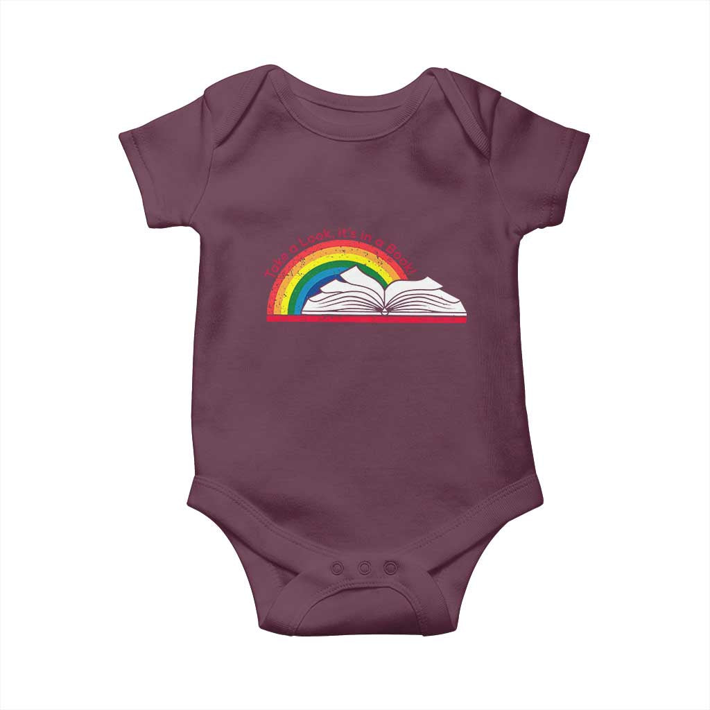 Take A Look It's In A Book Baby Onesie Reader Lover Librarian Rainbow TS11 Maroon Print Your Wear