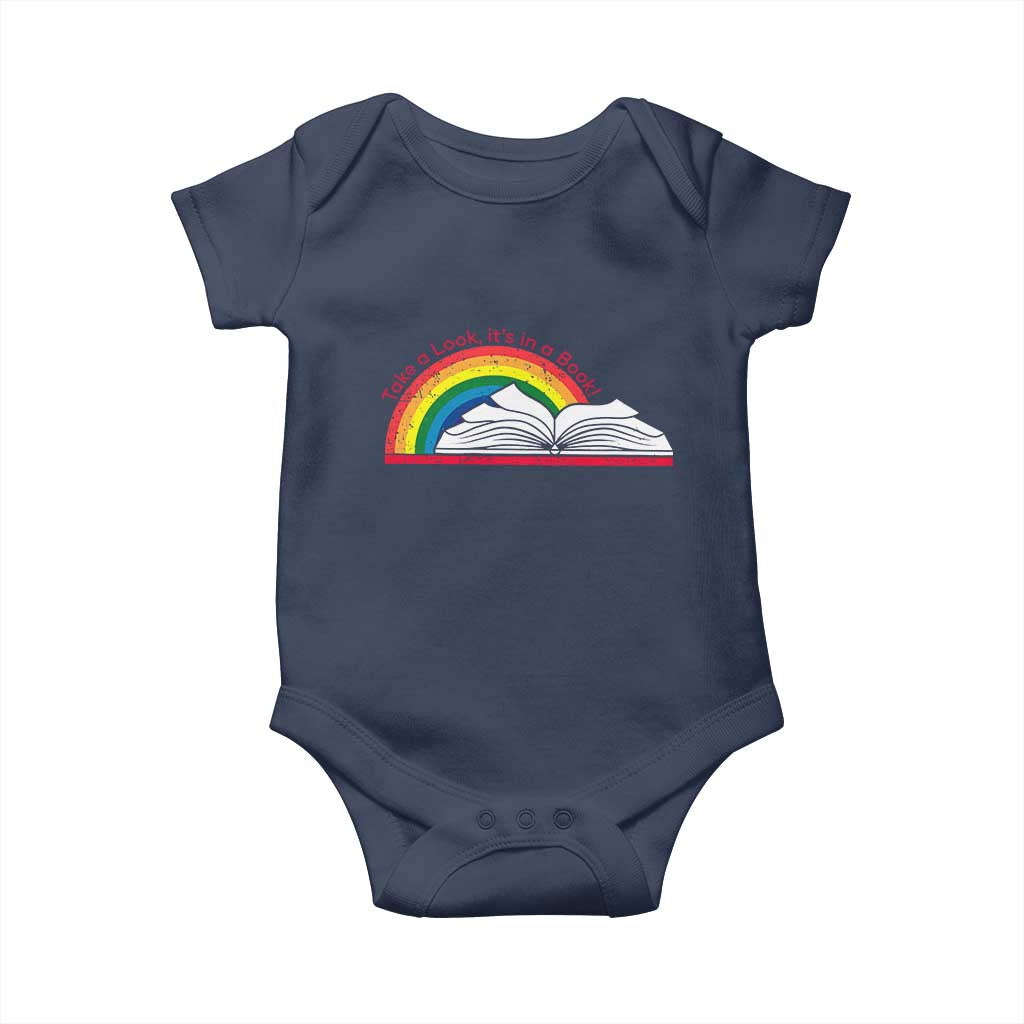 Take A Look It's In A Book Baby Onesie Reader Lover Librarian Rainbow TS11 Navy Print Your Wear