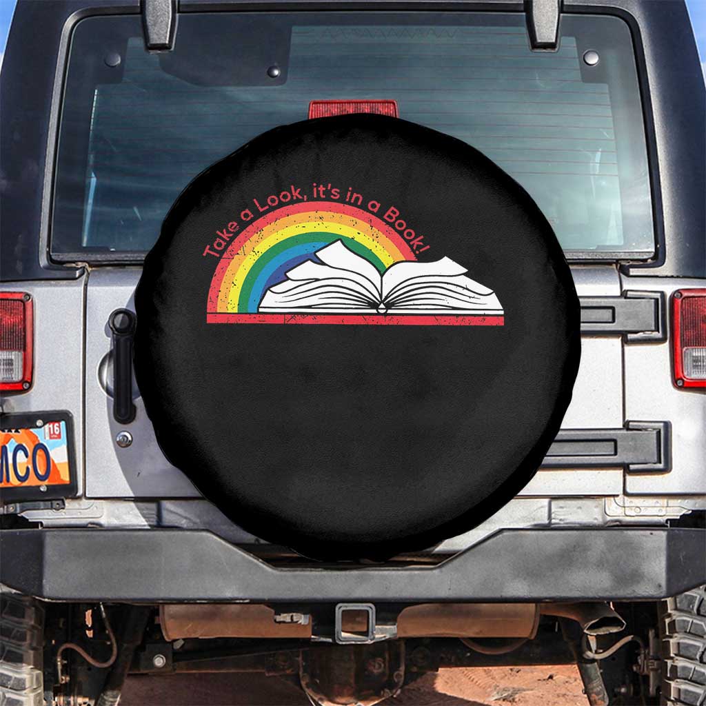 Take A Look It's In A Book Spare Tire Cover Reader Lover Librarian Rainbow TS11 No hole Black Print Your Wear