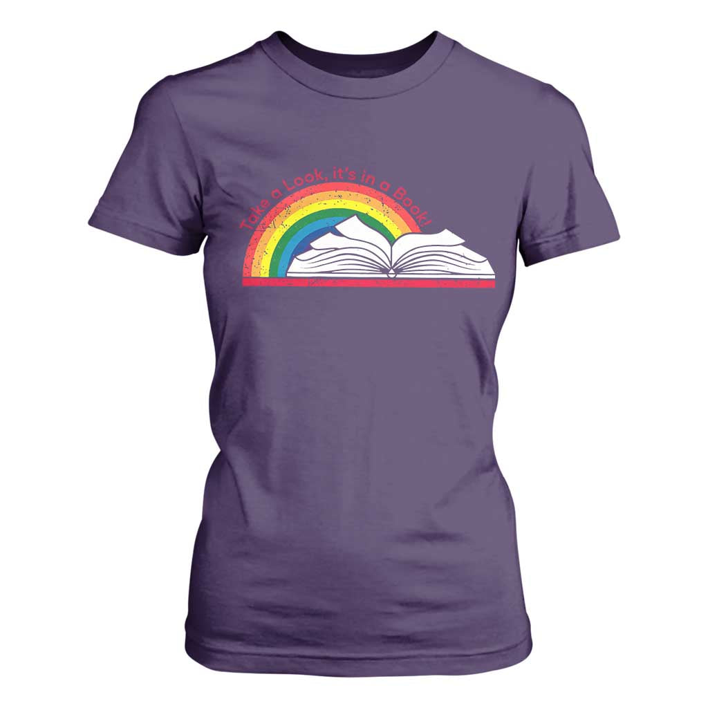 Take A Look It's In A Book T Shirt For Women Reader Lover Librarian Rainbow TS11 Purple Print Your Wear