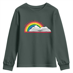 Take A Look It's In A Book Youth Sweatshirt Reader Lover Librarian Rainbow TS11 Dark Forest Green Print Your Wear