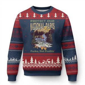 Protect Our National Parks Not Profits Ugly Christmas Sweater Keep Wild Nature Fish Forest TS11 Navy Red Print Your Wear