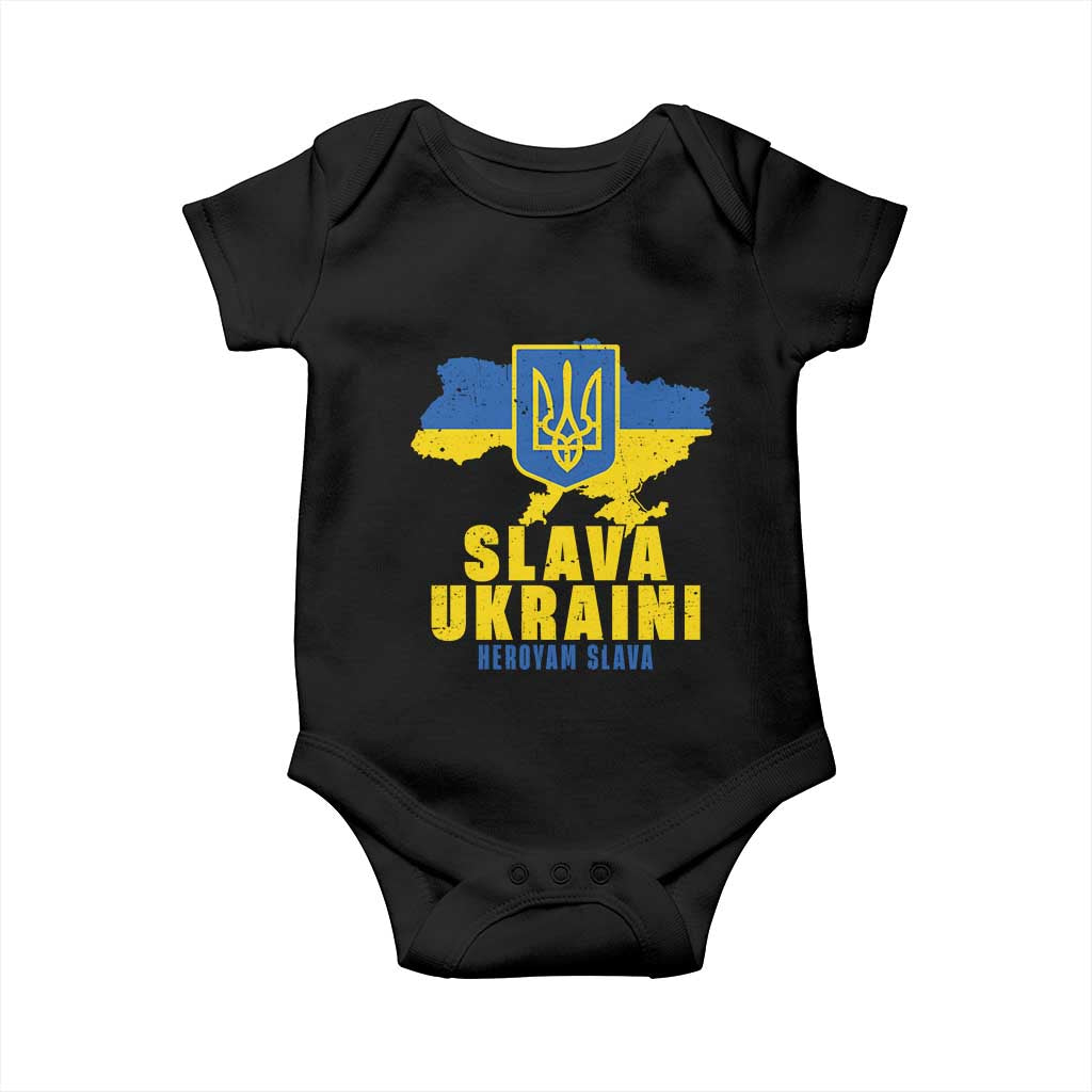 Slava Ukraini Heroyam Slava Baby Onesie Vintage Ukrainian Flag TS11 Black Print Your Wear