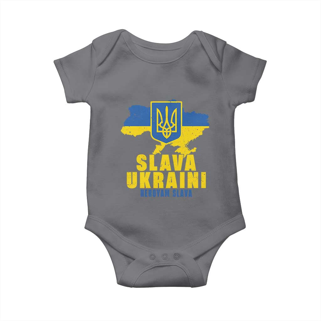 Slava Ukraini Heroyam Slava Baby Onesie Vintage Ukrainian Flag TS11 Charcoal Print Your Wear