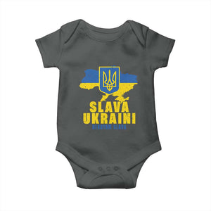 Slava Ukraini Heroyam Slava Baby Onesie Vintage Ukrainian Flag TS11 Dark Heather Print Your Wear