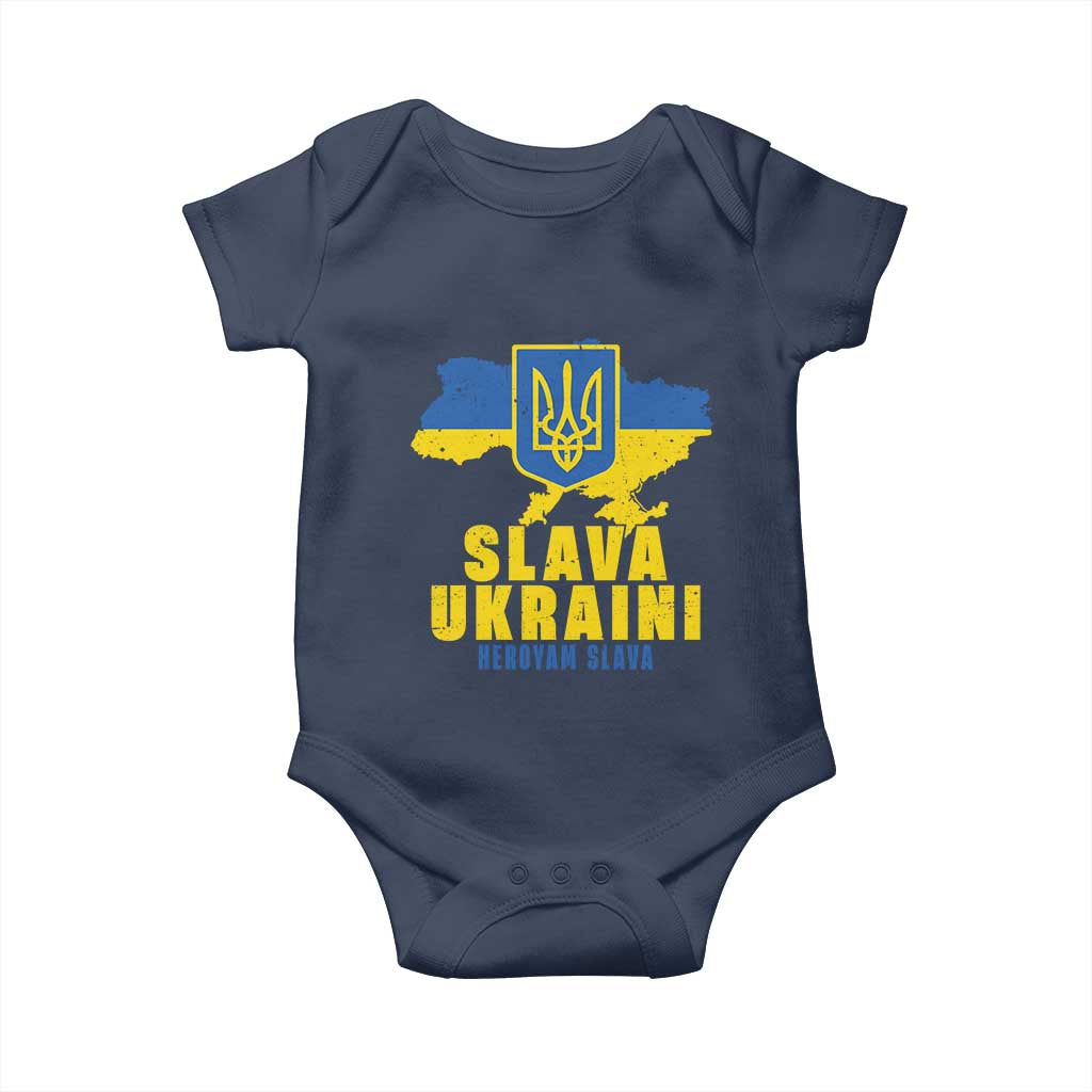 Slava Ukraini Heroyam Slava Baby Onesie Vintage Ukrainian Flag TS11 Navy Print Your Wear