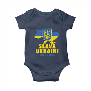 Slava Ukraini Heroyam Slava Baby Onesie Vintage Ukrainian Flag TS11 Navy Print Your Wear