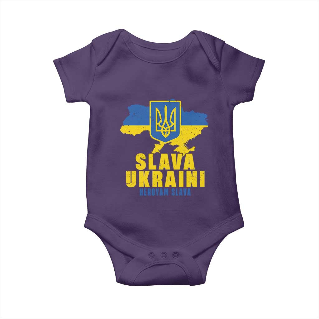 Slava Ukraini Heroyam Slava Baby Onesie Vintage Ukrainian Flag TS11 Purple Print Your Wear