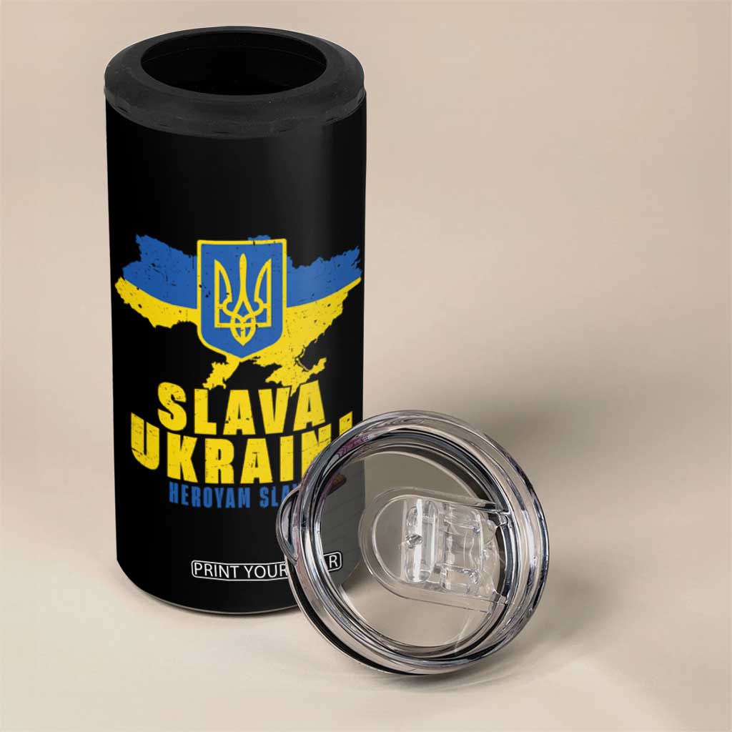 Slava Ukraini Heroyam Slava 4 in 1 Can Cooler Tumbler Vintage Ukrainian Flag TS11 Print Your Wear