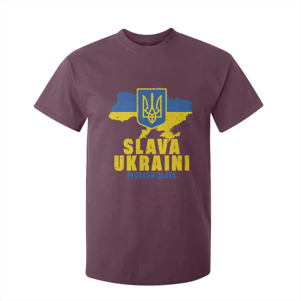 Slava Ukraini Heroyam Slava T Shirt For Kid Vintage Ukrainian Flag TS11 Maroon Print Your Wear