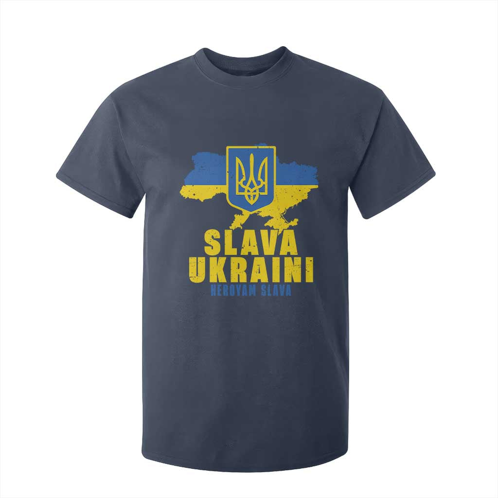 Slava Ukraini Heroyam Slava T Shirt For Kid Vintage Ukrainian Flag TS11 Navy Print Your Wear