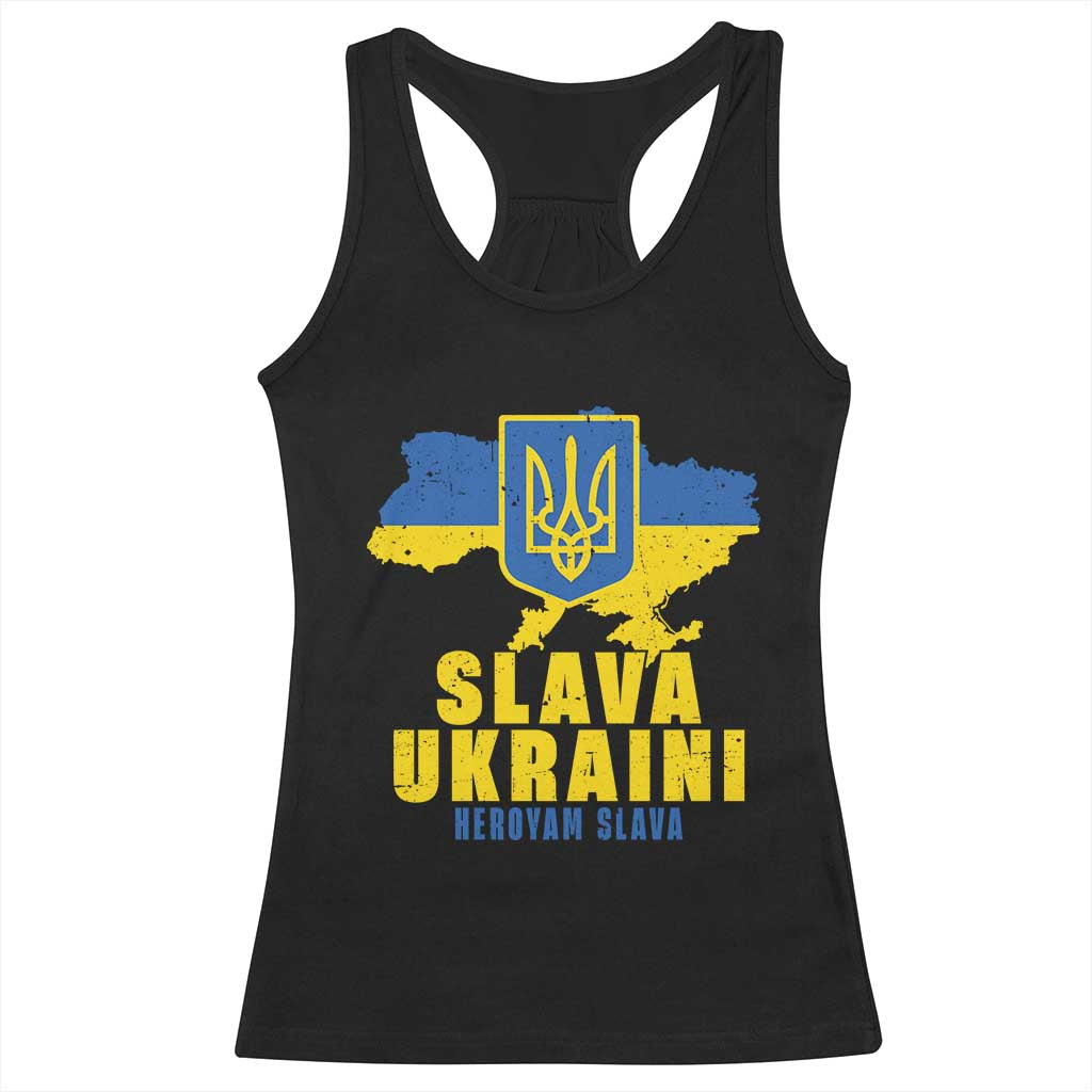 Slava Ukraini Heroyam Slava Racerback Tank Top Vintage Ukrainian Flag TS11 Black Print Your Wear