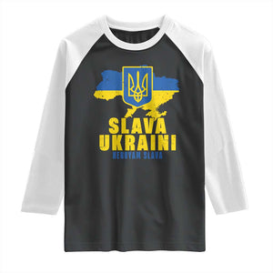 Slava Ukraini Heroyam Slava Raglan Shirt Vintage Ukrainian Flag TS11 Black White Print Your Wear