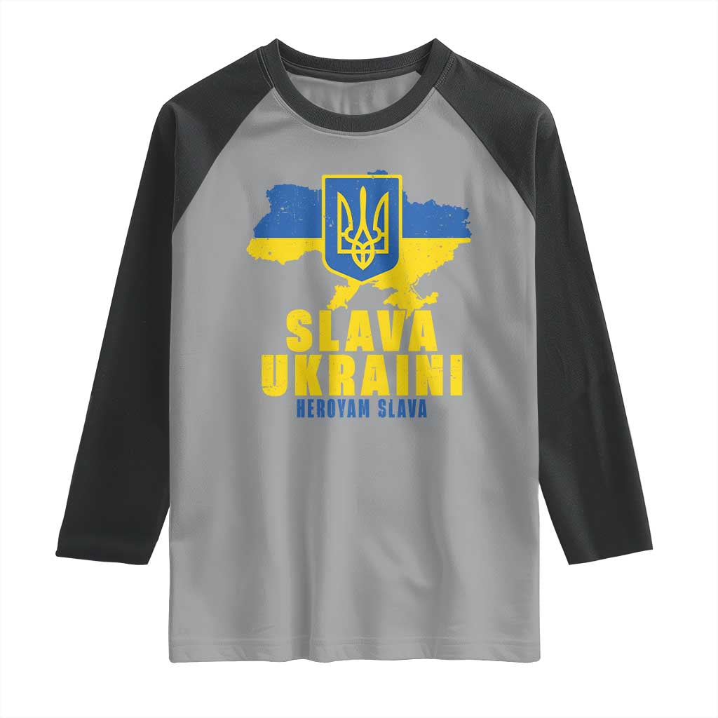 Slava Ukraini Heroyam Slava Raglan Shirt Vintage Ukrainian Flag TS11 Sport Gray Black Print Your Wear