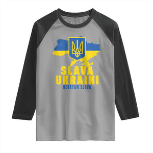 Slava Ukraini Heroyam Slava Raglan Shirt Vintage Ukrainian Flag TS11 Sport Gray Black Print Your Wear