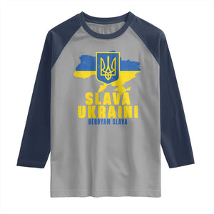 Slava Ukraini Heroyam Slava Raglan Shirt Vintage Ukrainian Flag TS11 Sport Gray Navy Print Your Wear