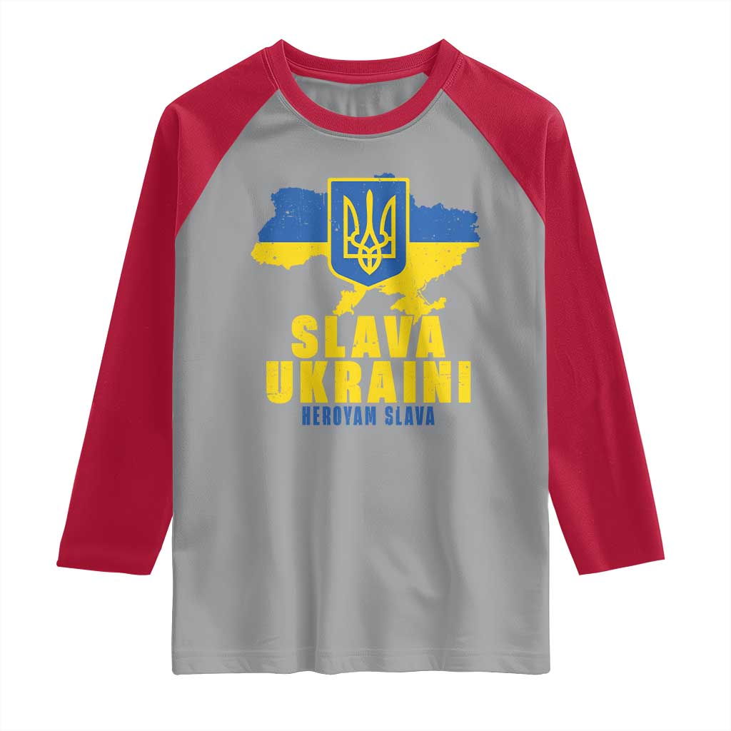 Slava Ukraini Heroyam Slava Raglan Shirt Vintage Ukrainian Flag TS11 Sport Gray Red Print Your Wear