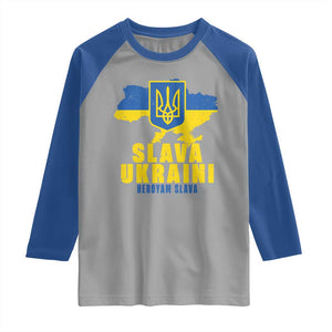 Slava Ukraini Heroyam Slava Raglan Shirt Vintage Ukrainian Flag TS11 Sport Gray Royal Print Your Wear