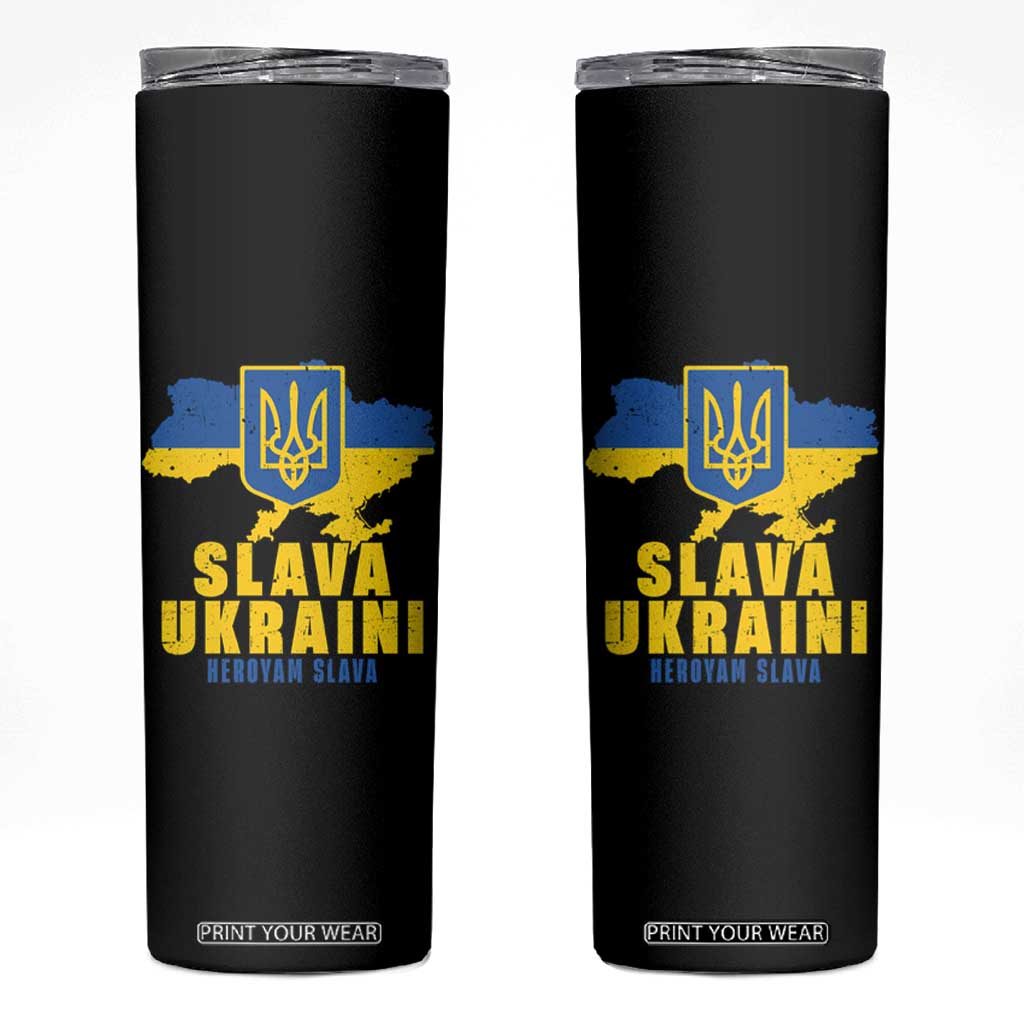 Slava Ukraini Heroyam Slava Skinny Tumbler Vintage Ukrainian Flag TS11 Black Print Your Wear