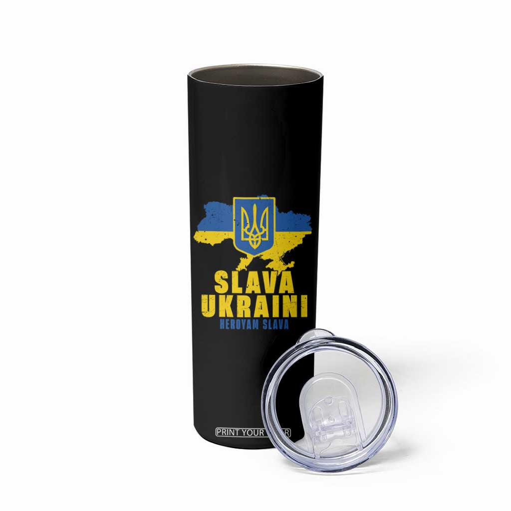 Slava Ukraini Heroyam Slava Skinny Tumbler Vintage Ukrainian Flag TS11 Print Your Wear
