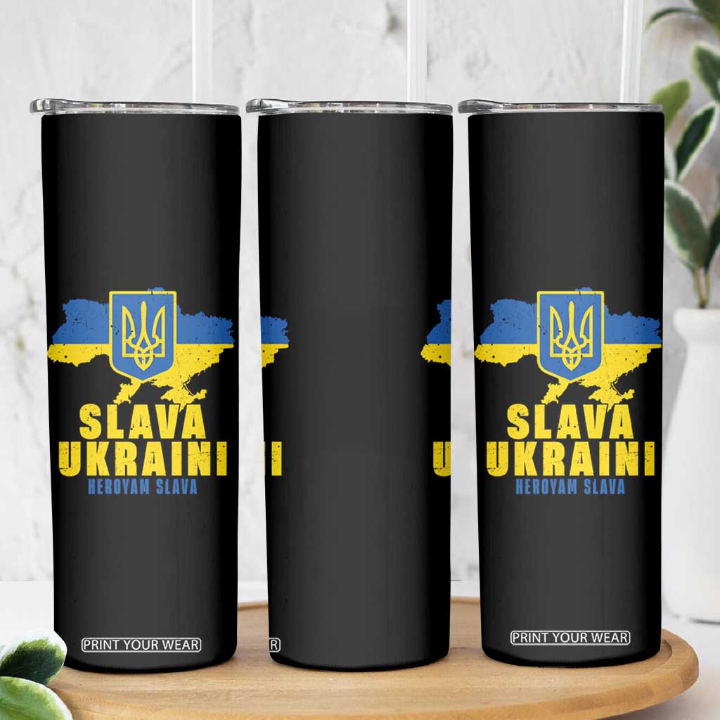 Slava Ukraini Heroyam Slava Skinny Tumbler Vintage Ukrainian Flag TS11 Print Your Wear