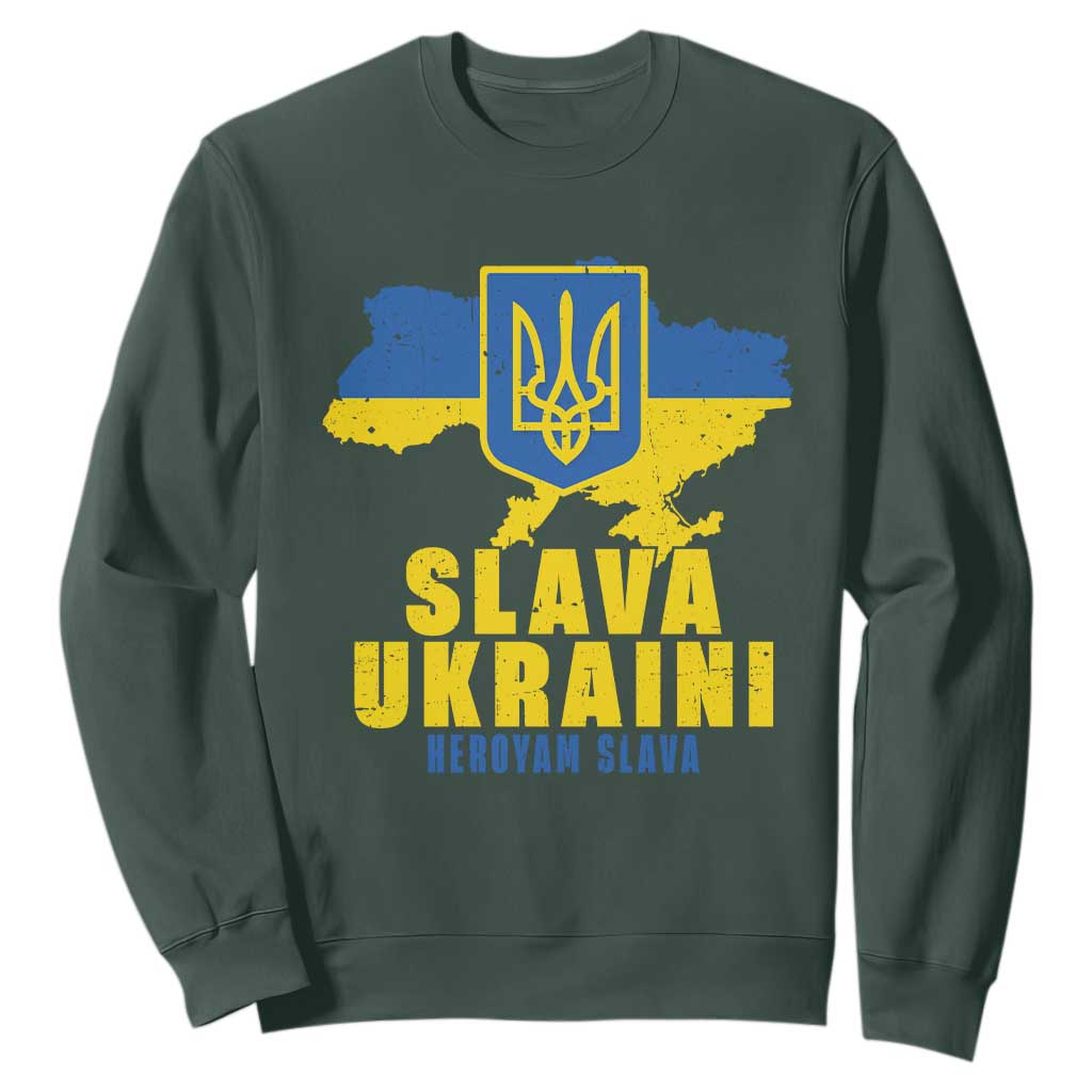 Slava Ukraini Heroyam Slava Sweatshirt Vintage Ukrainian Flag TS11 Dark Forest Green Print Your Wear