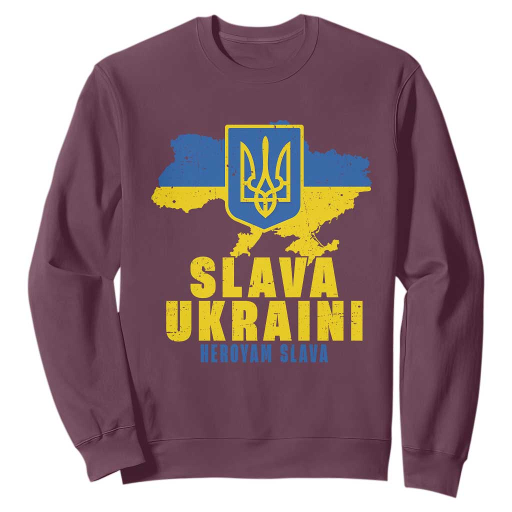 Slava Ukraini Heroyam Slava Sweatshirt Vintage Ukrainian Flag TS11 Maroon Print Your Wear