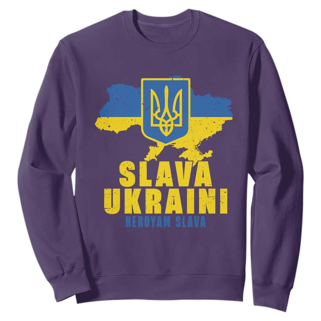 Slava Ukraini Heroyam Slava Sweatshirt Vintage Ukrainian Flag TS11 Purple Print Your Wear