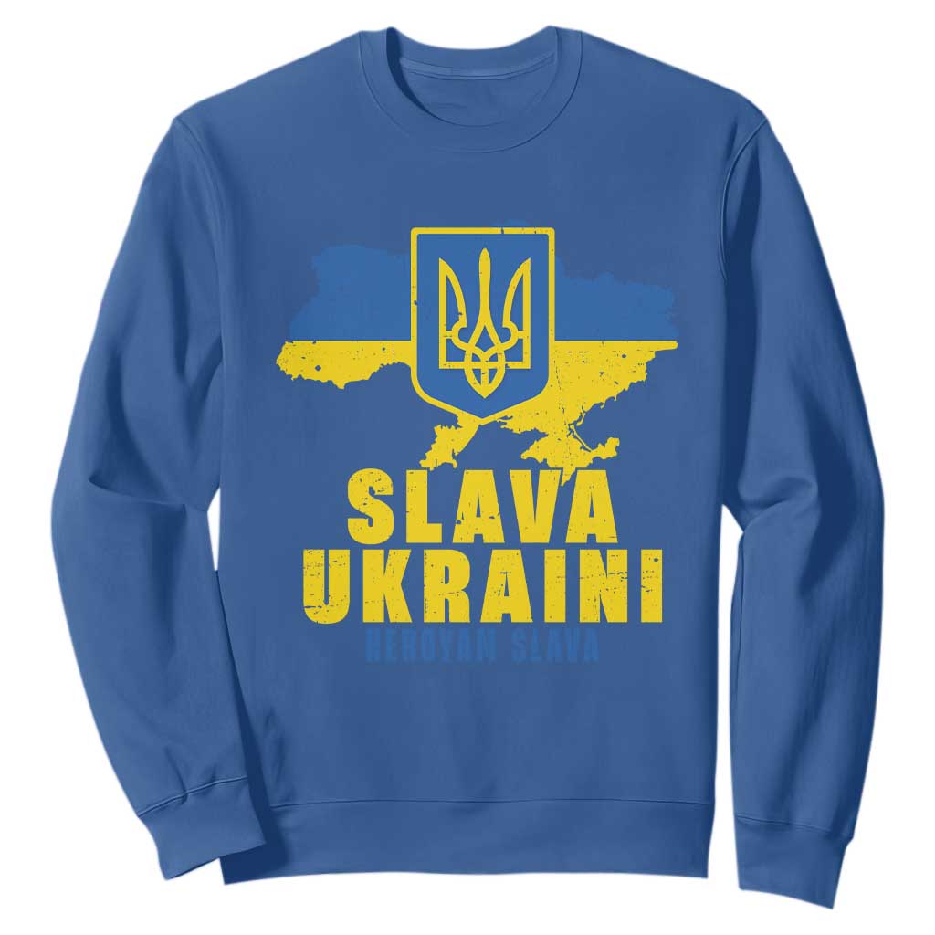Slava Ukraini Heroyam Slava Sweatshirt Vintage Ukrainian Flag TS11 Royal Blue Print Your Wear