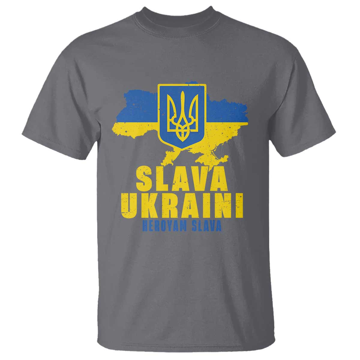 Slava Ukraini Heroyam Slava T Shirt Vintage Ukrainian Flag TS11 Charcoal Print Your Wear