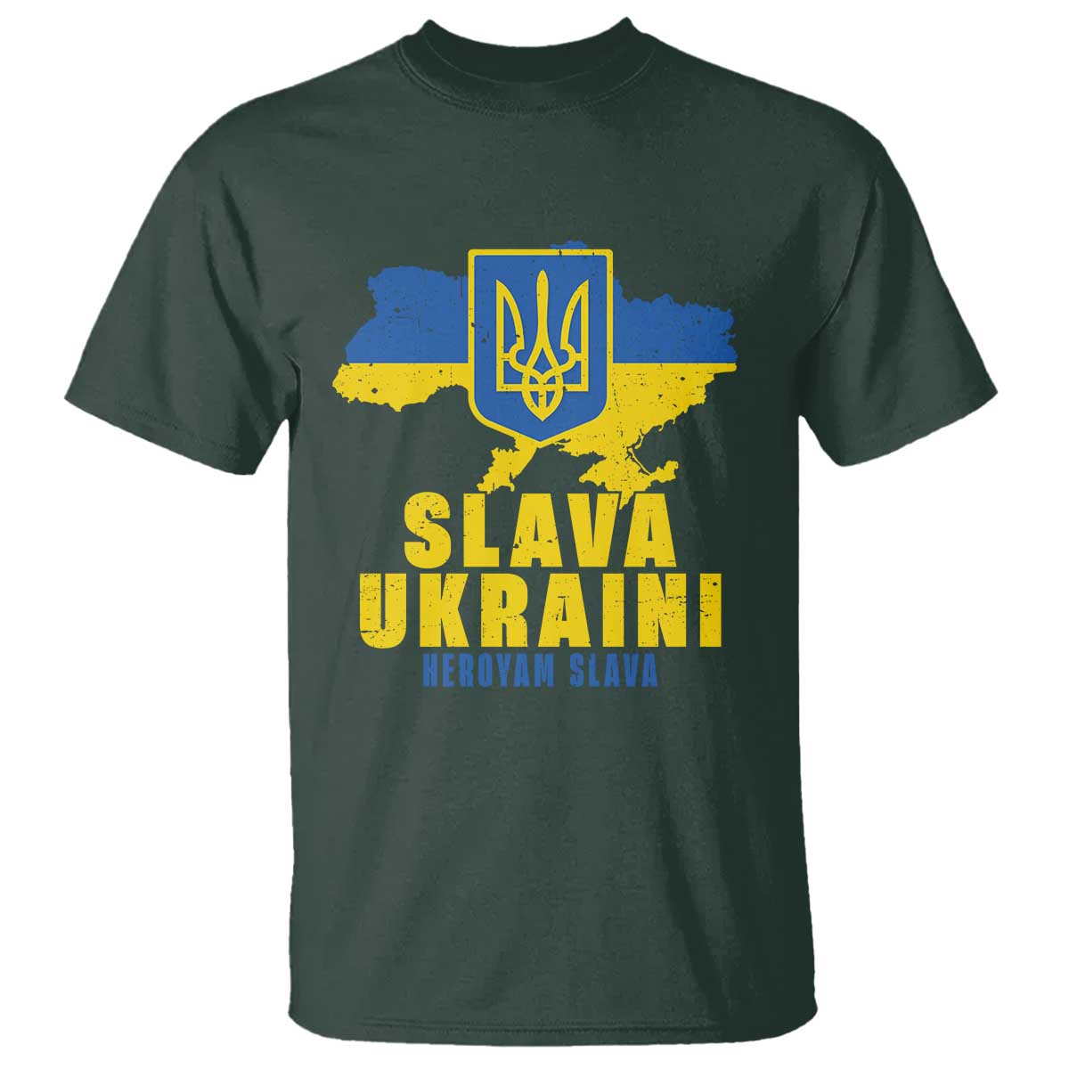 Slava Ukraini Heroyam Slava T Shirt Vintage Ukrainian Flag TS11 Dark Forest Green Print Your Wear