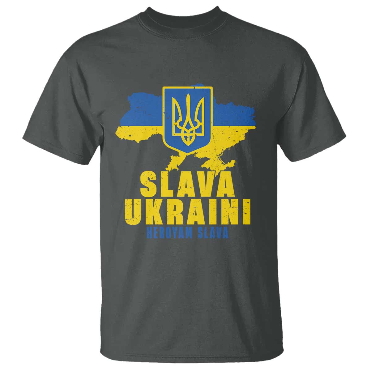 Slava Ukraini Heroyam Slava T Shirt Vintage Ukrainian Flag TS11 Dark Heather Print Your Wear