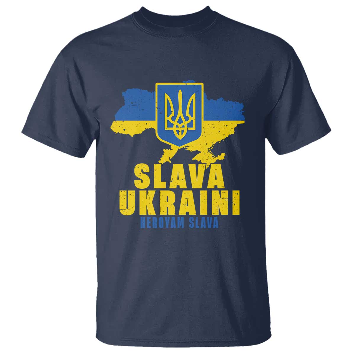 Slava Ukraini Heroyam Slava T Shirt Vintage Ukrainian Flag TS11 Navy Print Your Wear
